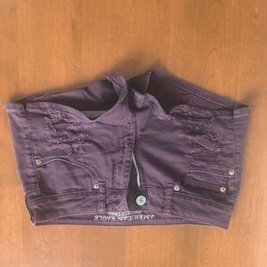 American Eagle Low Rise Maroon Ripped Jean Shorts